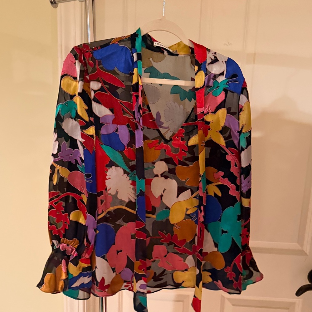 Alice + Olivia Floral Multicolor Sheer Women's Top, Size Medium